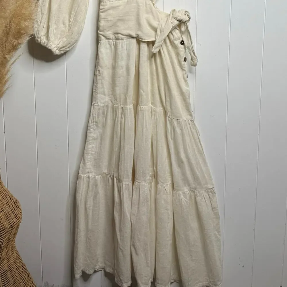 Free People x Jen's Pirate Booty maxi dress cutout pleated ruffled tiered XS
